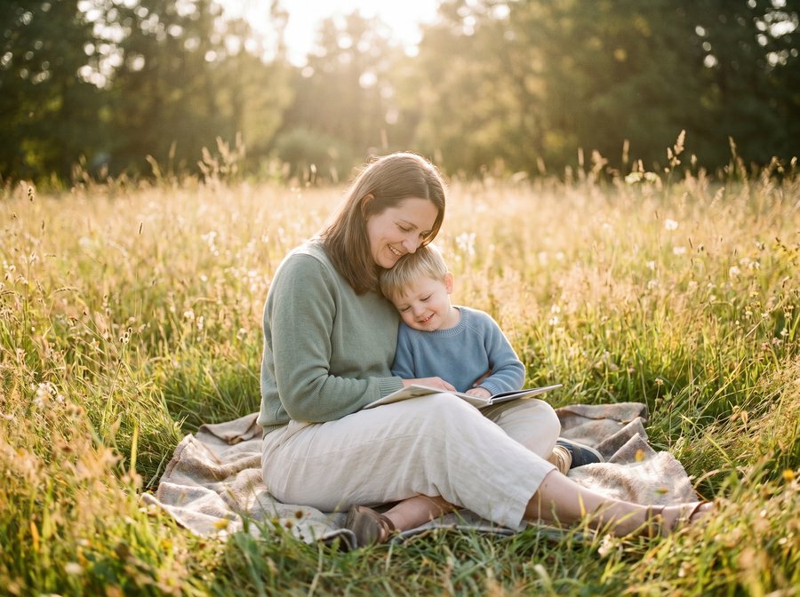 Alleinerziehende Mutter mit Kind in der Natur